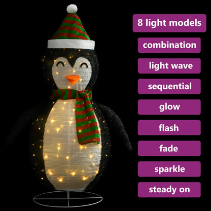 vidaXL Decorative Christmas Snow Penguin Figure LED Luxury Fabric 60cm - Black and white - 60 cm