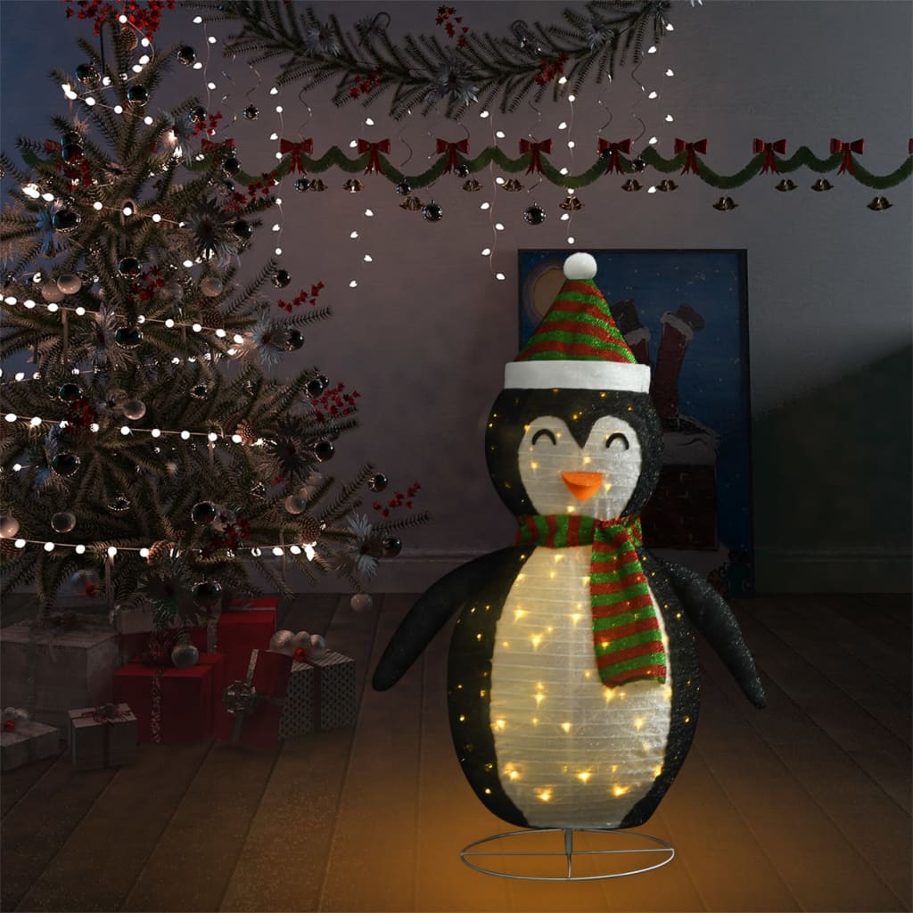 vidaXL Decorative Christmas Snow Penguin Figure LED Luxury Fabric 120cm - Black and white - 120 cm