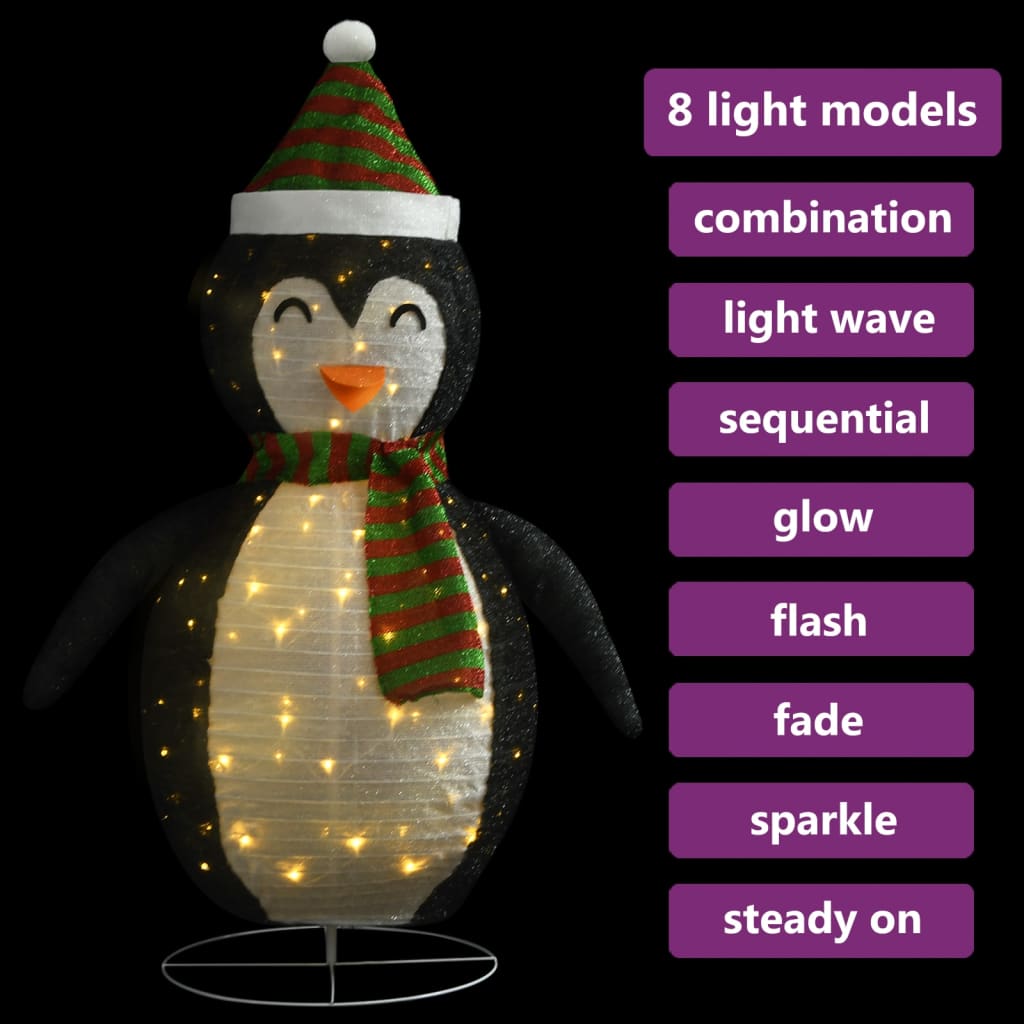 vidaXL Decorative Christmas Snow Penguin Figure LED Luxury Fabric 120cm - Black and white - 120 cm