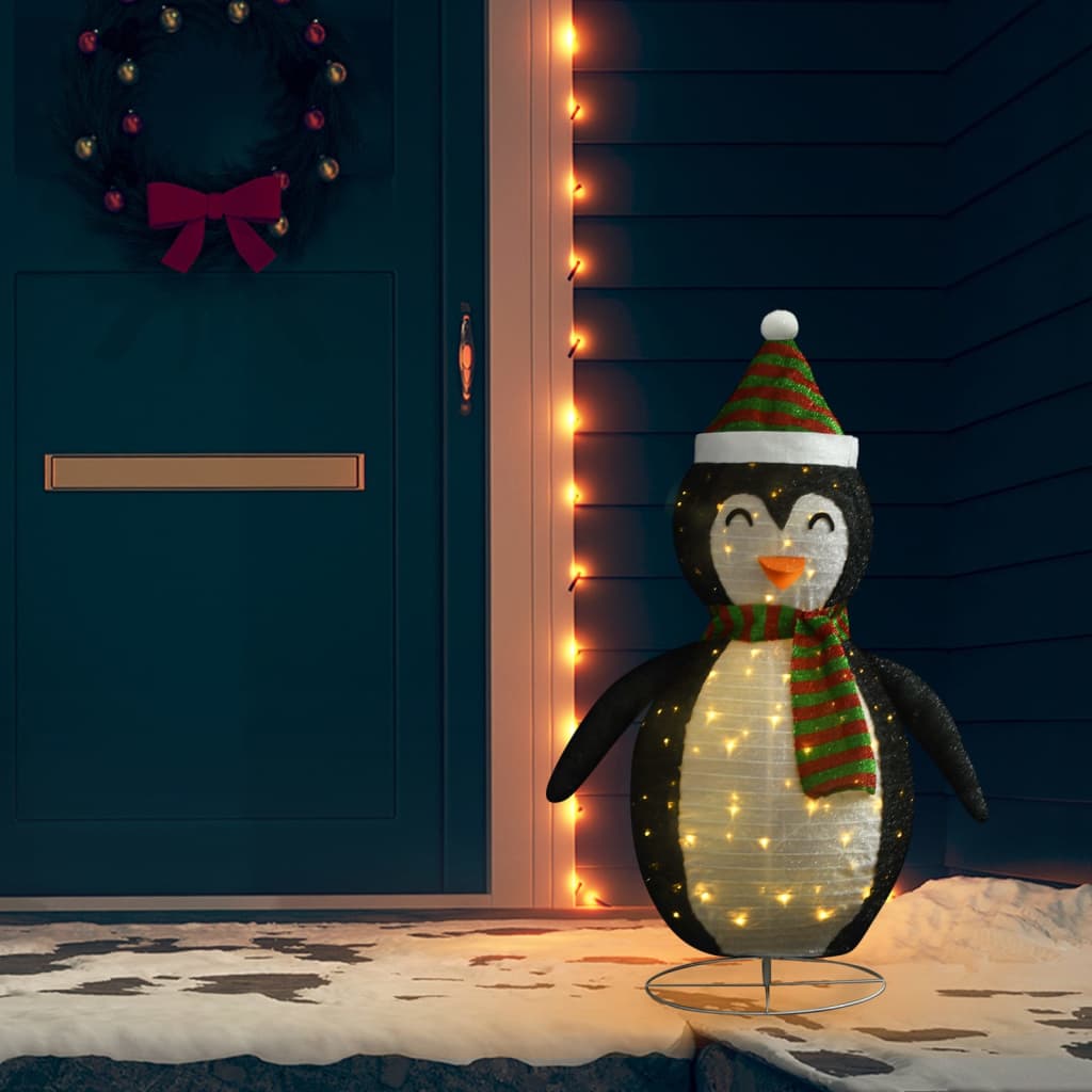 vidaXL Decorative Christmas Snow Penguin Figure LED Luxury Fabric 120cm - Black and white - 120 cm