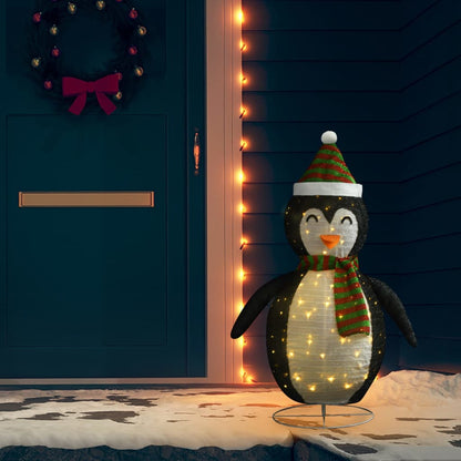 vidaXL Decorative Christmas Snow Penguin Figure LED Luxury Fabric 120cm - Black and white - 120 cm