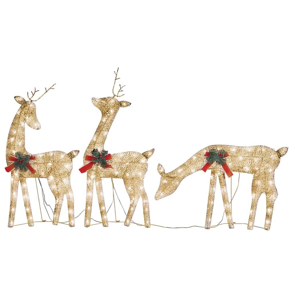 vidaXL Christmas Reindeer Family 270x7x90 cm Gold Warm White Mesh