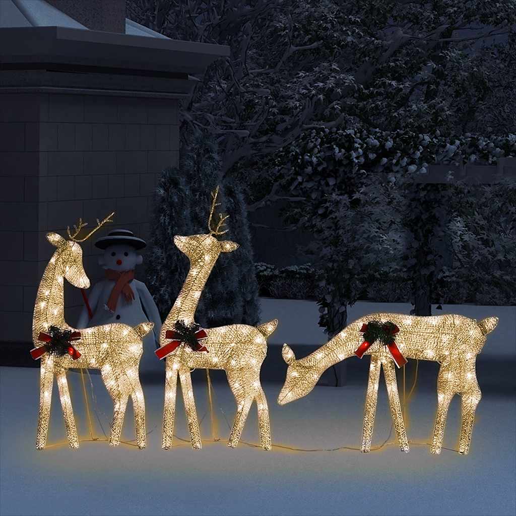 vidaXL Christmas Reindeer Family 270x7x90 cm Gold Warm White Mesh