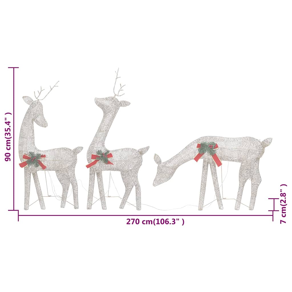 vidaXL Christmas Reindeer Family 270x7x90 cm Gold Warm White Mesh