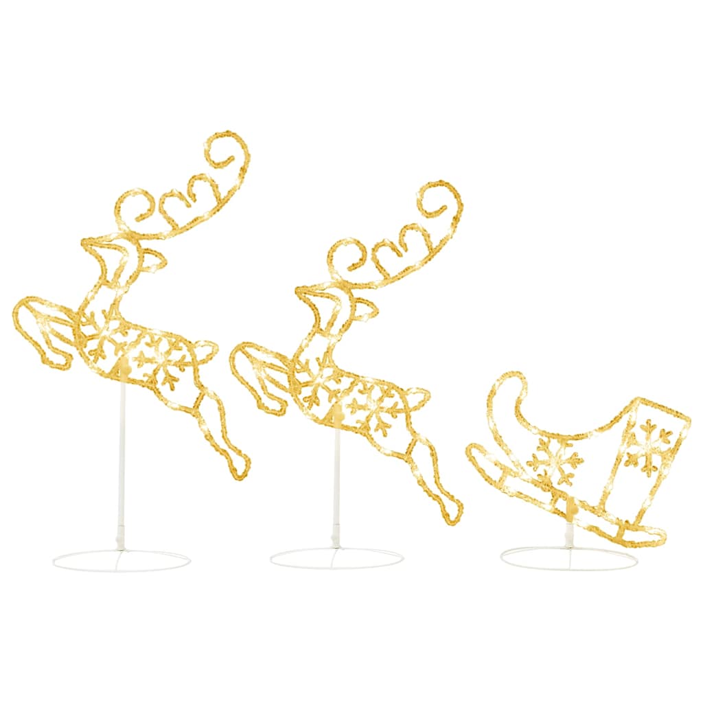 328509 vidaXL Acrylic Christmas Flying Reindeer&Sleigh 260x21x87cm Warm White - 260 x 21 x 87 cm