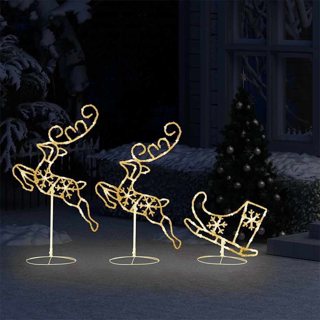 328509 vidaXL Acrylic Christmas Flying Reindeer&Sleigh 260x21x87cm Warm White - 260 x 21 x 87 cm