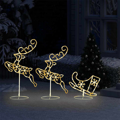 328509 vidaXL Acrylic Christmas Flying Reindeer&Sleigh 260x21x87cm Warm White - 260 x 21 x 87 cm