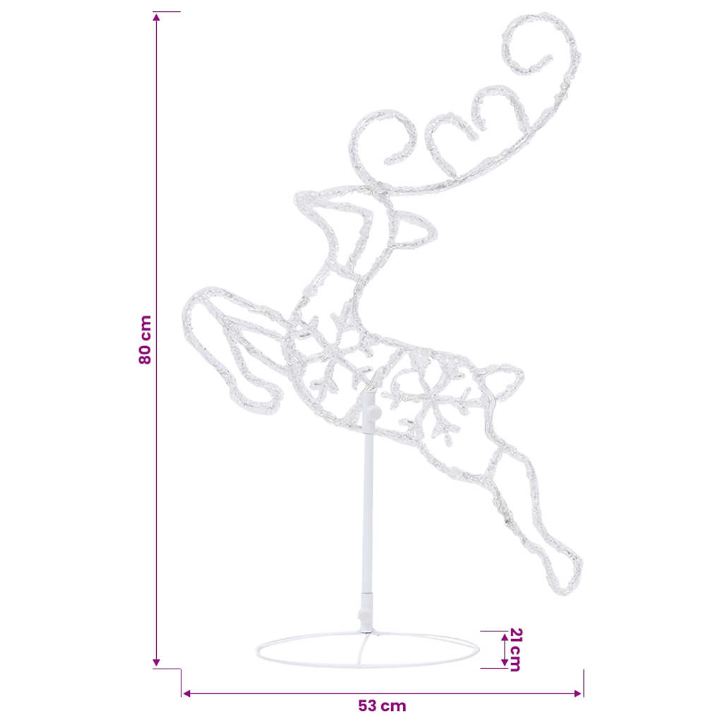 328509 vidaXL Acrylic Christmas Flying Reindeer&Sleigh 260x21x87cm Warm White - 260 x 21 x 87 cm