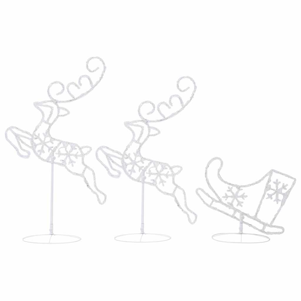 328509 vidaXL Acrylic Christmas Flying Reindeer&Sleigh 260x21x87cm Warm White - 260 x 21 x 87 cm