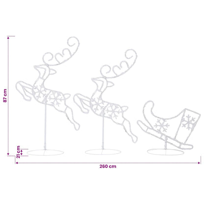 328509 vidaXL Acrylic Christmas Flying Reindeer&Sleigh 260x21x87cm Warm White - 260 x 21 x 87 cm