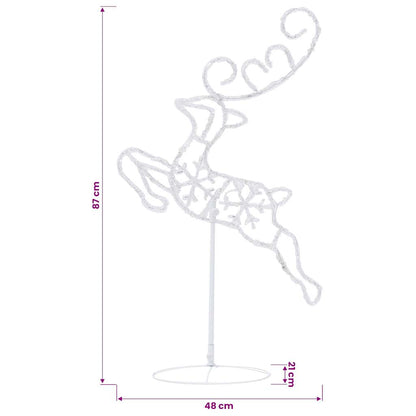 328509 vidaXL Acrylic Christmas Flying Reindeer&Sleigh 260x21x87cm Warm White - 260 x 21 x 87 cm