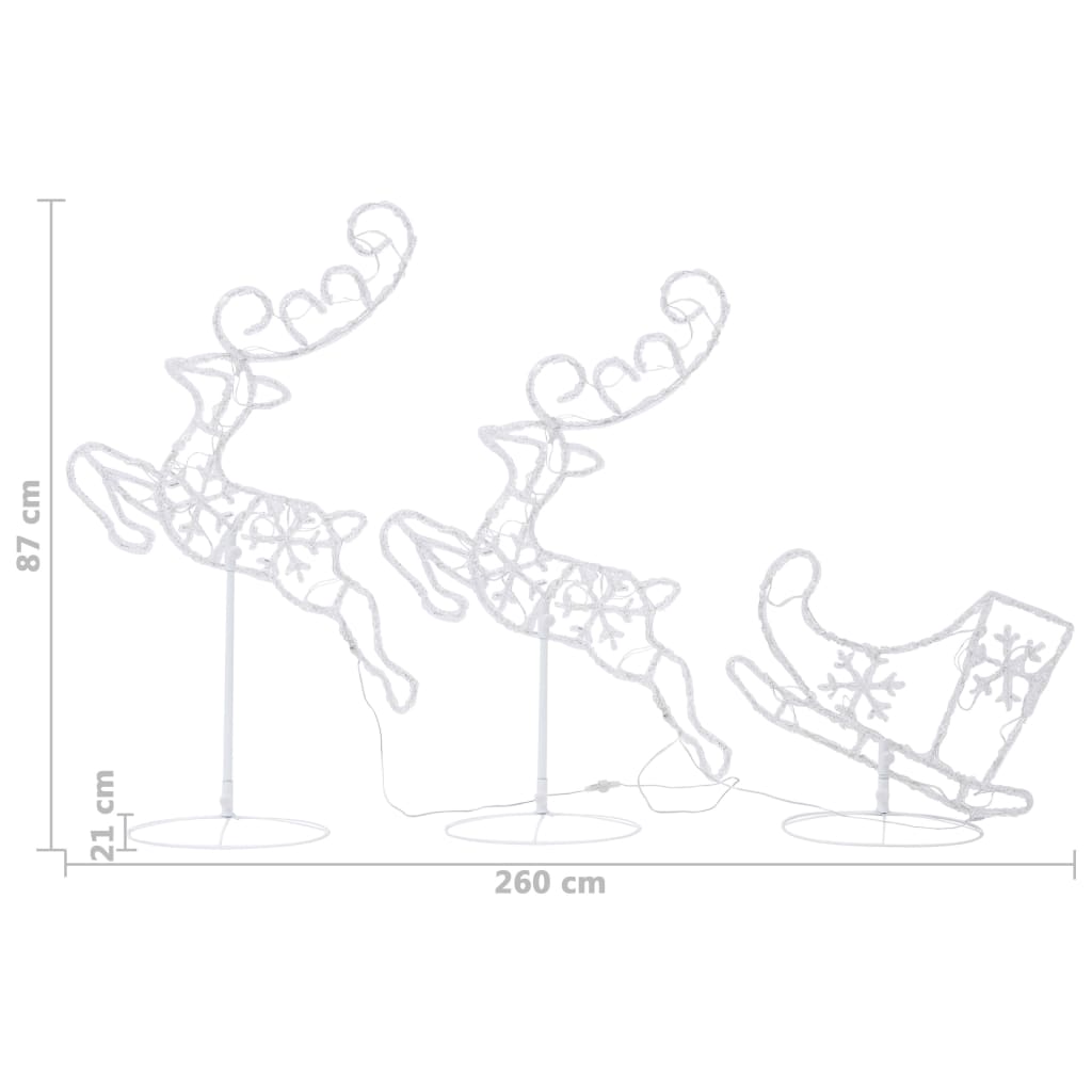 vidaXL Acrylic Christmas Flying Reindeer&Sleigh 260x21x87cm Colourful - Multicolour