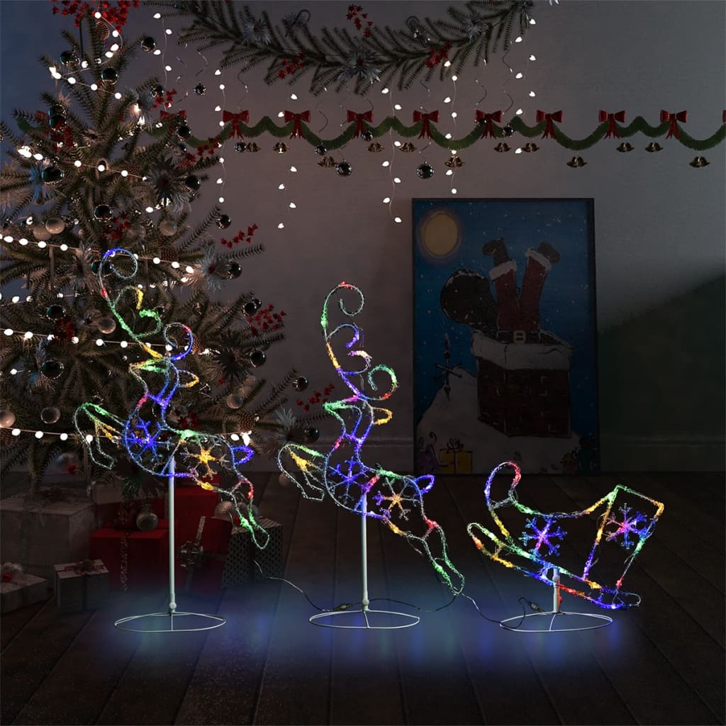 vidaXL Acrylic Christmas Flying Reindeer&Sleigh 260x21x87cm Colourful - Multicolour
