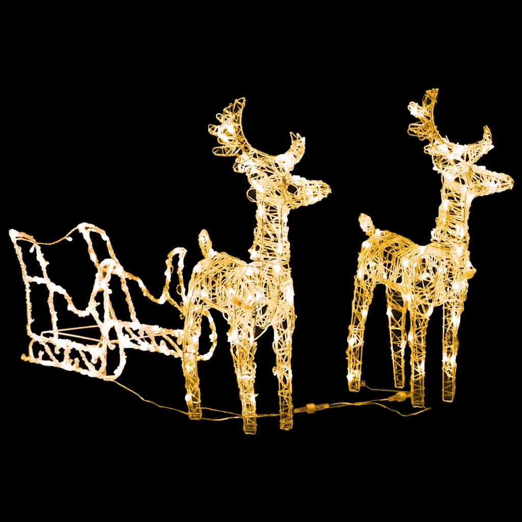 vidaXL Reindeers & Sleigh Christmas Decoration 160 LEDs 130 cm Acrylic - warm white - 43 x 11 x 55 cm (2 pcs)