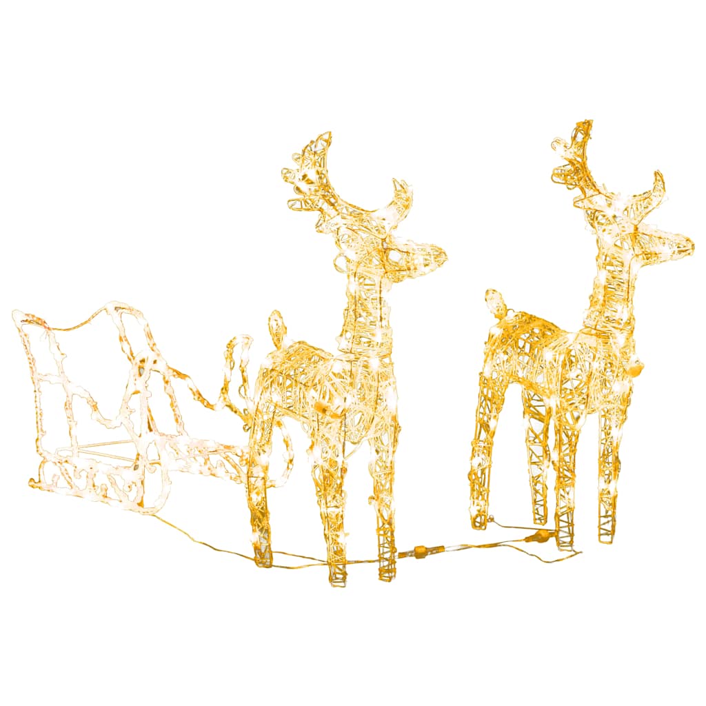 vidaXL Reindeers & Sleigh Christmas Decoration 160 LEDs 130 cm Acrylic - warm white - 43 x 11 x 55 cm (2 pcs)