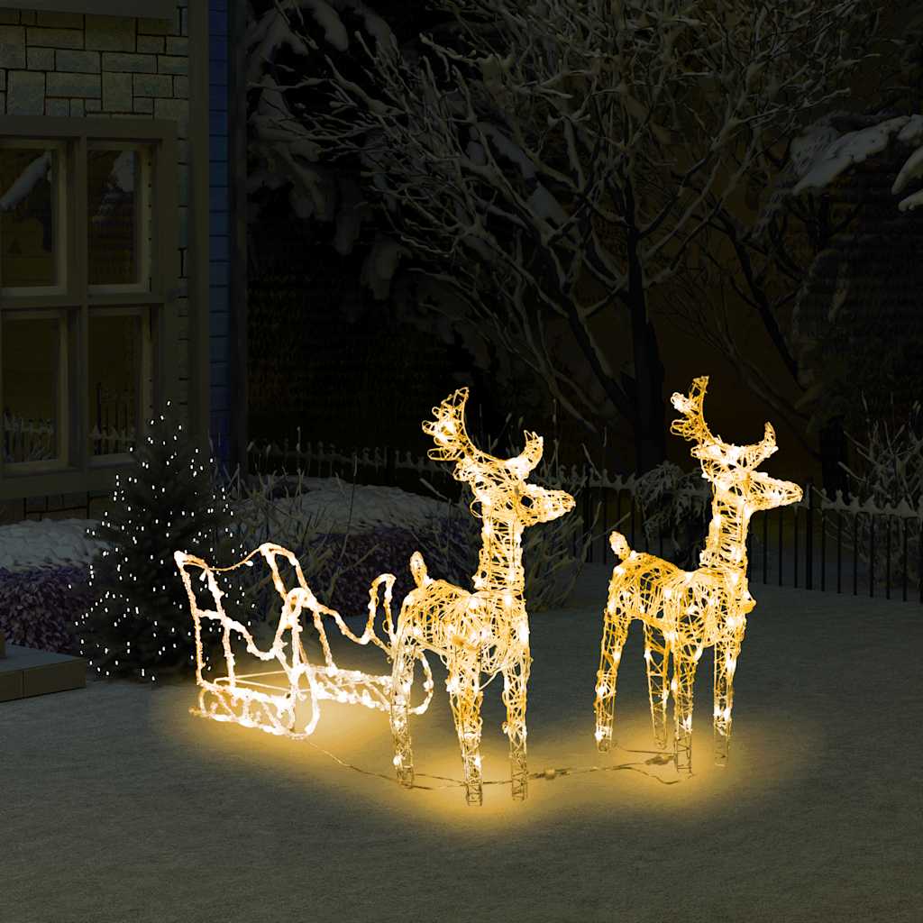 vidaXL Reindeers & Sleigh Christmas Decoration 160 LEDs 130 cm Acrylic - warm white - 43 x 11 x 55 cm (2 pcs)