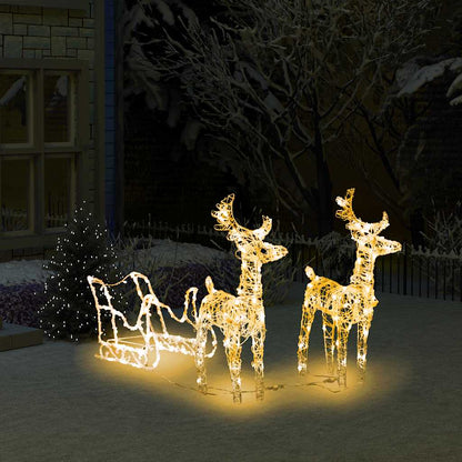 vidaXL Reindeers & Sleigh Christmas Decoration 160 LEDs 130 cm Acrylic - warm white - 43 x 11 x 55 cm (2 pcs)