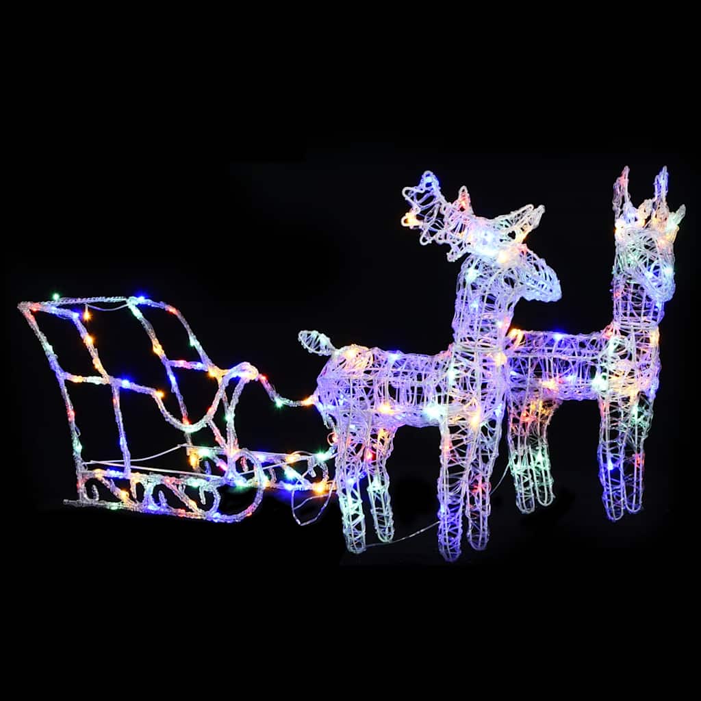 vidaXL Reindeers & Sleigh Christmas Decoration 160 LEDs 130 cm Acrylic - multicolour - 43 x 11 x 55 cm (2 pcs)