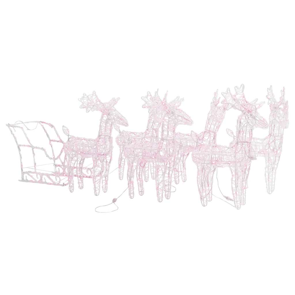 vidaXL Reindeers & Sleigh Christmas Decoration 280x28x55 cm Acrylic - warm white - 43 x 11 x 55 cm (4 pcs)