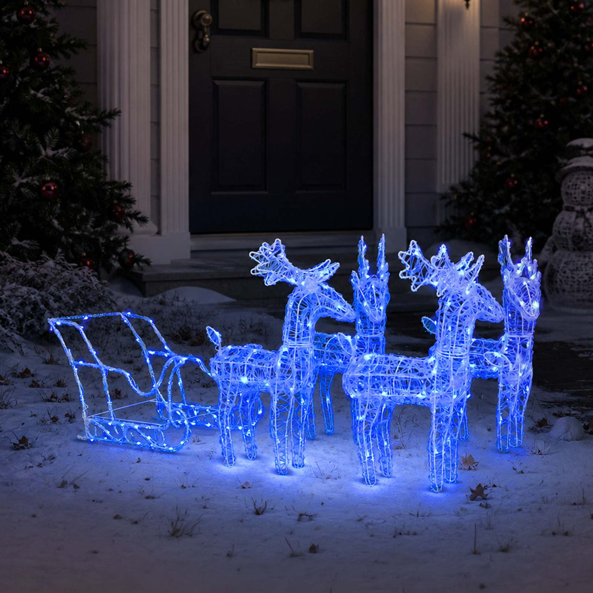 vidaXL Reindeers & Sleigh Christmas Decoration 280x28x55 cm Acrylic - Blue