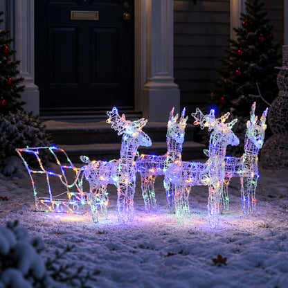 vidaXL Reindeers & Sleigh Christmas Decoration 280x28x55 cm Acrylic - Multicolour