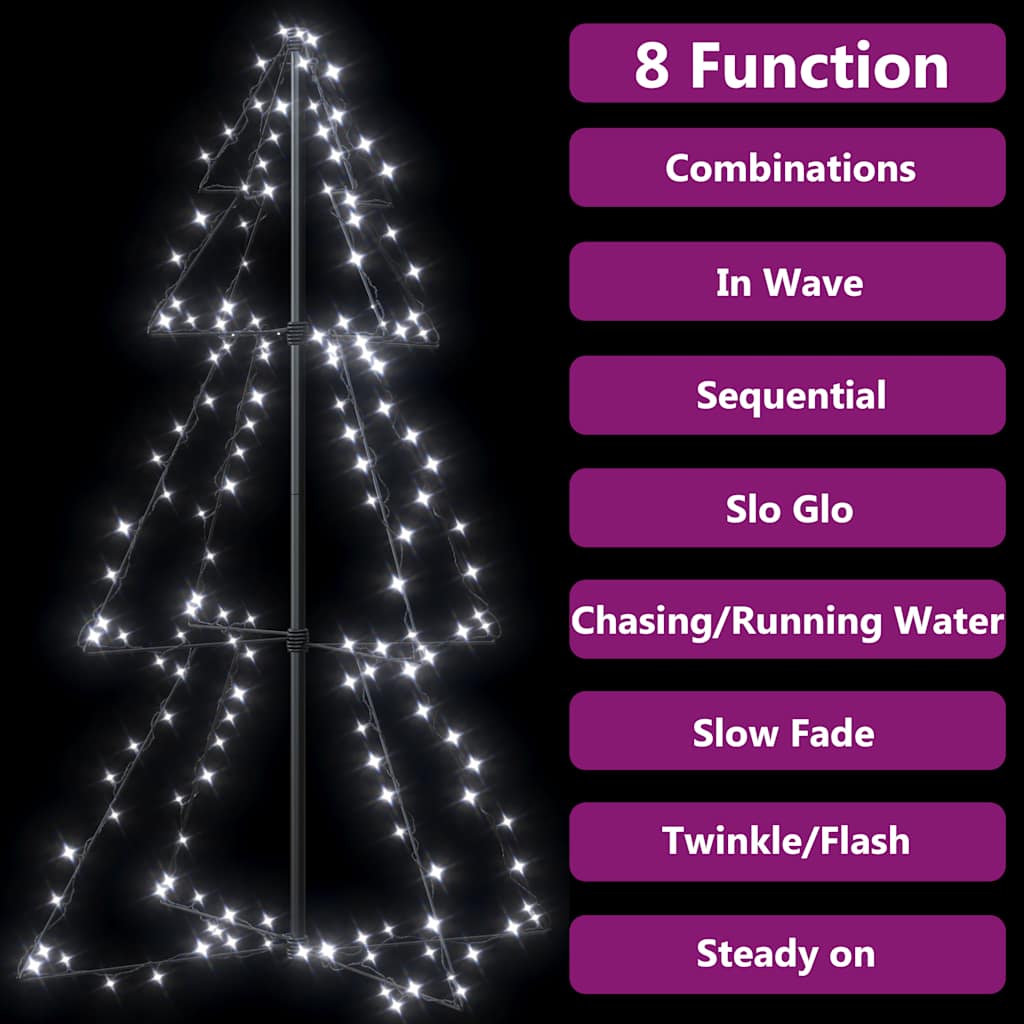 vidaXL Christmas Cone Tree 160 LEDs Indoor and Outdoor 78x120 cm - White - 120 x 78 cm