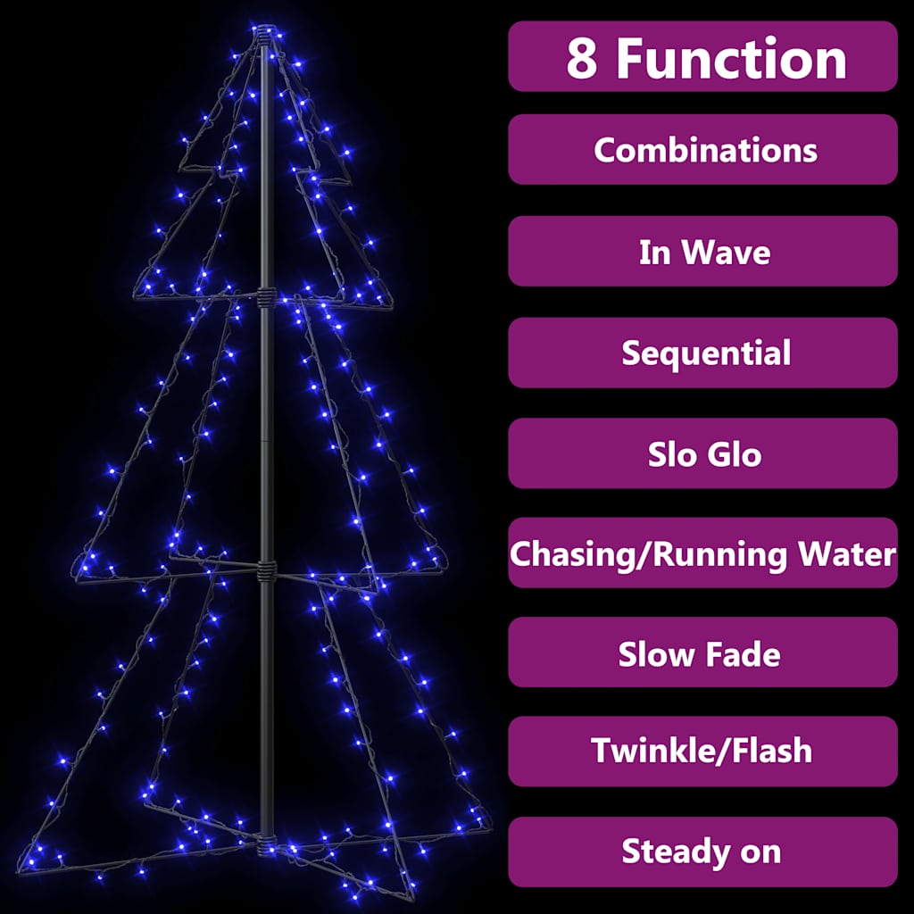 vidaXL Christmas Cone Tree 160 LEDs Indoor and Outdoor 78x120 cm - Blue - 120 x 78 cm