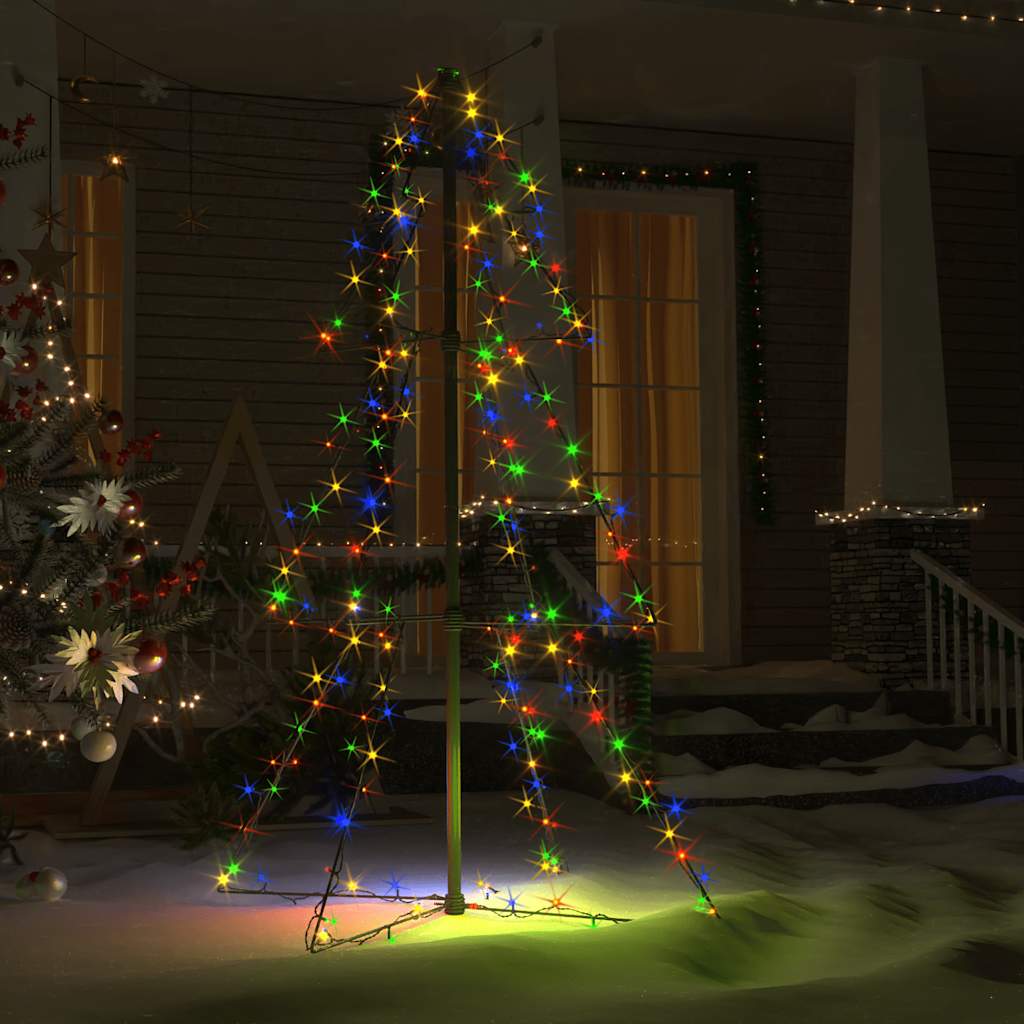 vidaXL Christmas Cone Tree 160 LEDs Indoor and Outdoor 78x120 cm - Multicolour - 120 x 78 cm