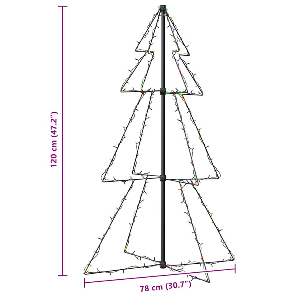 vidaXL Christmas Cone Tree 160 LEDs Indoor and Outdoor 78x120 cm - Multicolour - 120 x 78 cm