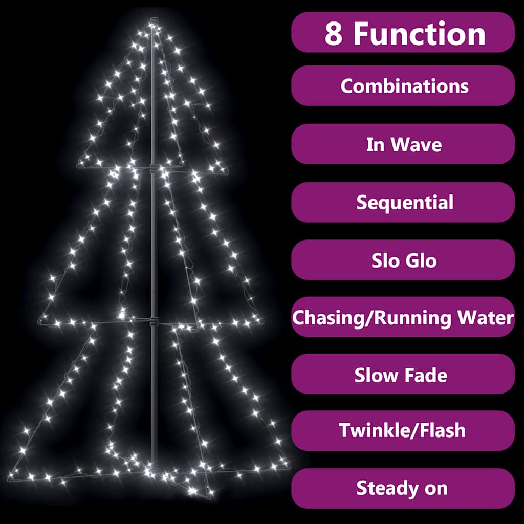 vidaXL Christmas Cone Tree 200 LEDs Indoor and Outdoor 98x150 cm - White - 150 x 98 cm