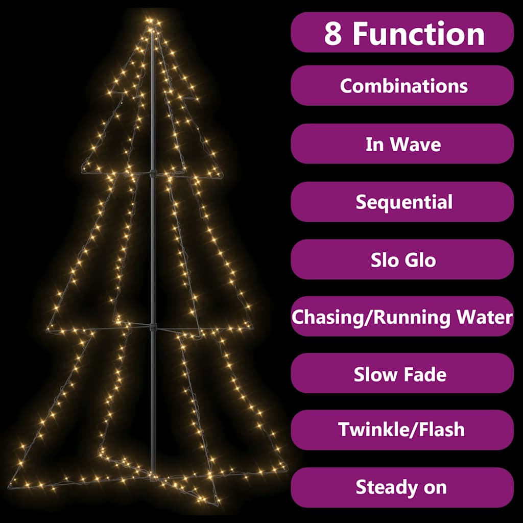 vidaXL Christmas Cone Tree 240 LEDs Indoor and Outdoor 118x180 cm - White - 180 x 118 cm
