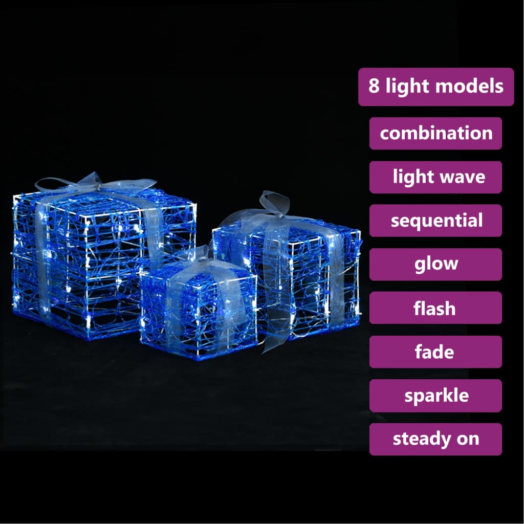 vidaXL Decorative Acrylic Christmas Gift Boxes 3 pcs Cold White - Blue