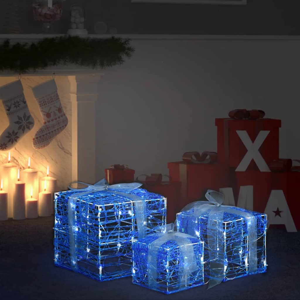 vidaXL Decorative Acrylic Christmas Gift Boxes 3 pcs Cold White - Blue