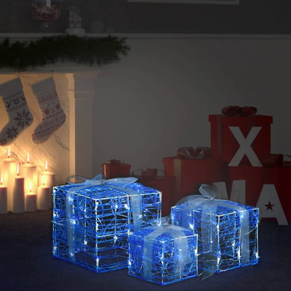 vidaXL Decorative Acrylic Christmas Gift Boxes 3 pcs Cold White - Blue