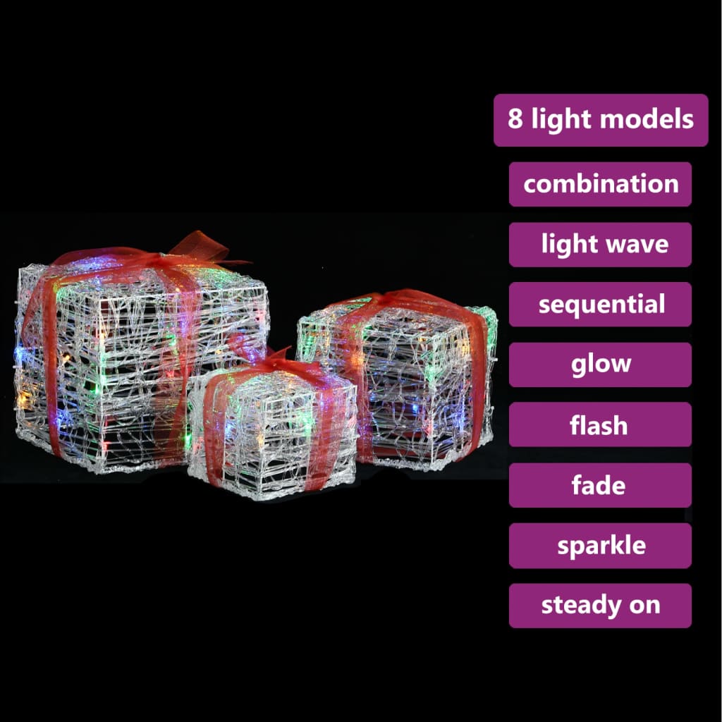 vidaXL Decorative Acrylic Christmas Gift Boxes 3 pcs Colourful - Multicolour