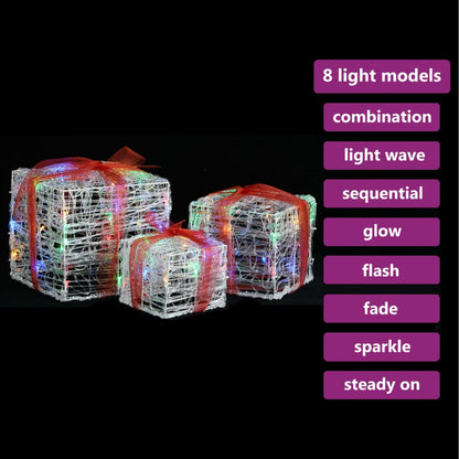 vidaXL Decorative Acrylic Christmas Gift Boxes 3 pcs Colourful - Multicolour