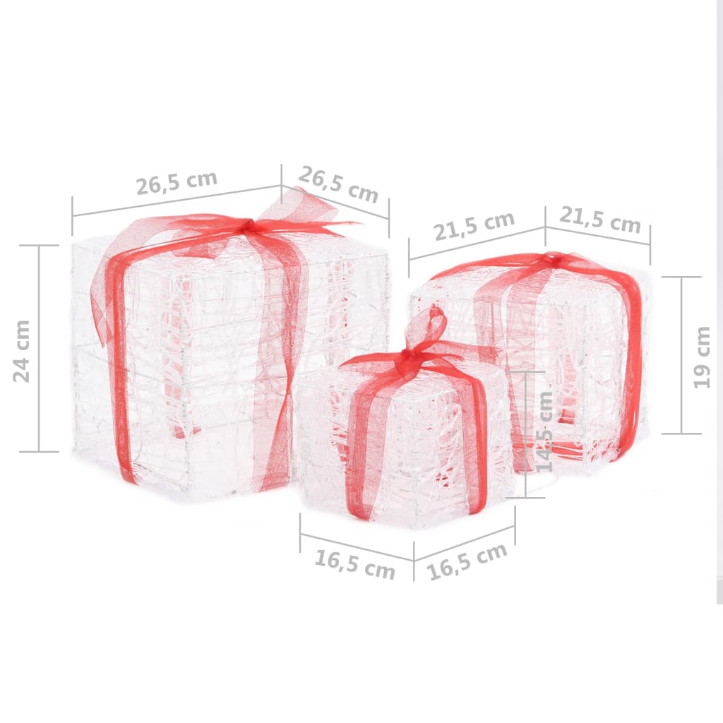 vidaXL Decorative Acrylic Christmas Gift Boxes 3 pcs Colourful - Multicolour