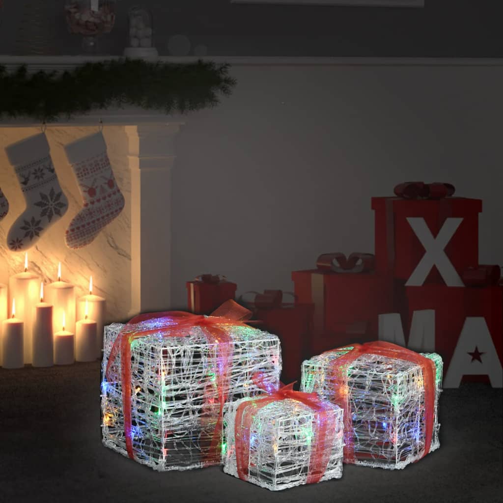 vidaXL Decorative Acrylic Christmas Gift Boxes 3 pcs Colourful - Multicolour