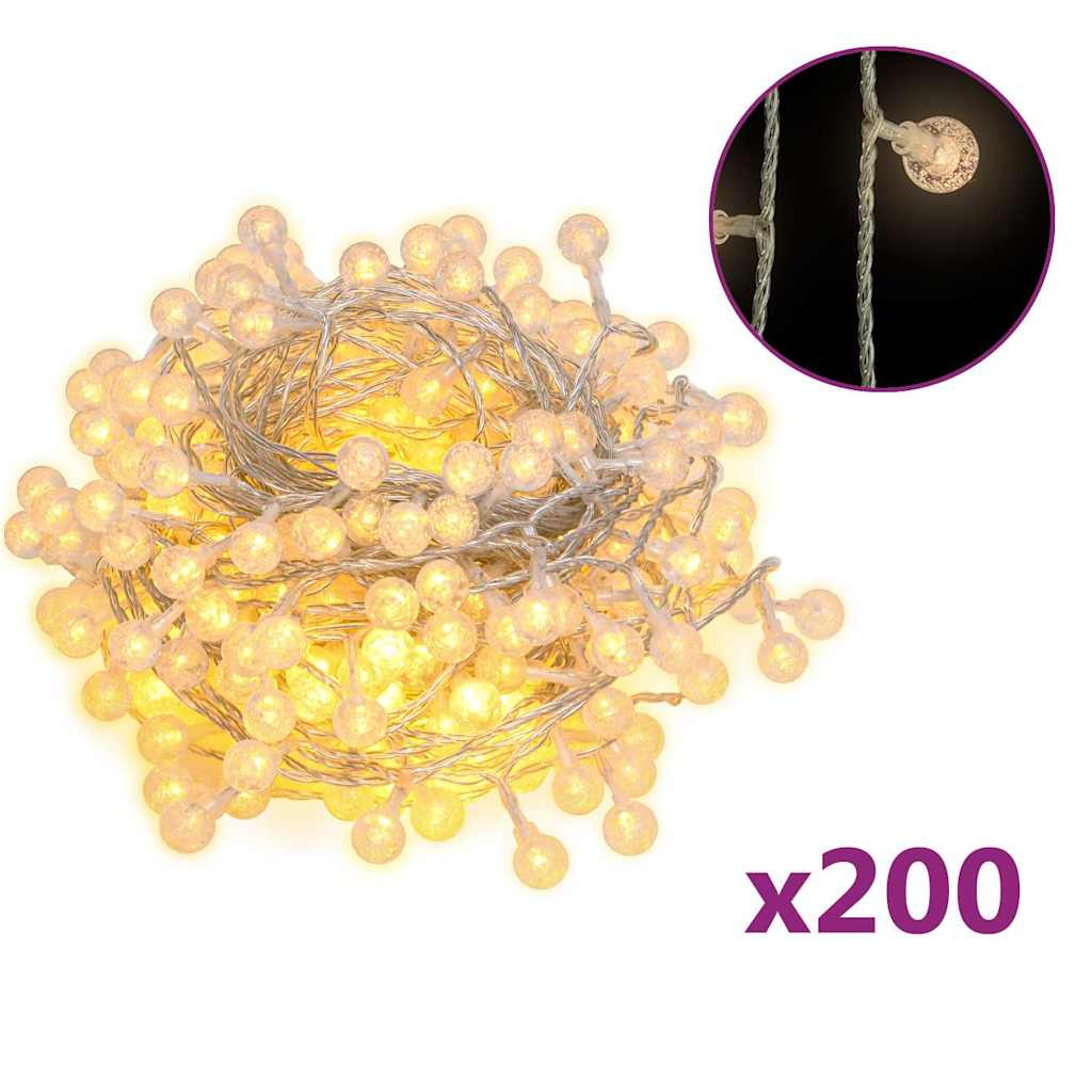 328810 vidaXL Globe Fairy String Lights 20m 200 LED Warm White 8 Function - 2000 cm