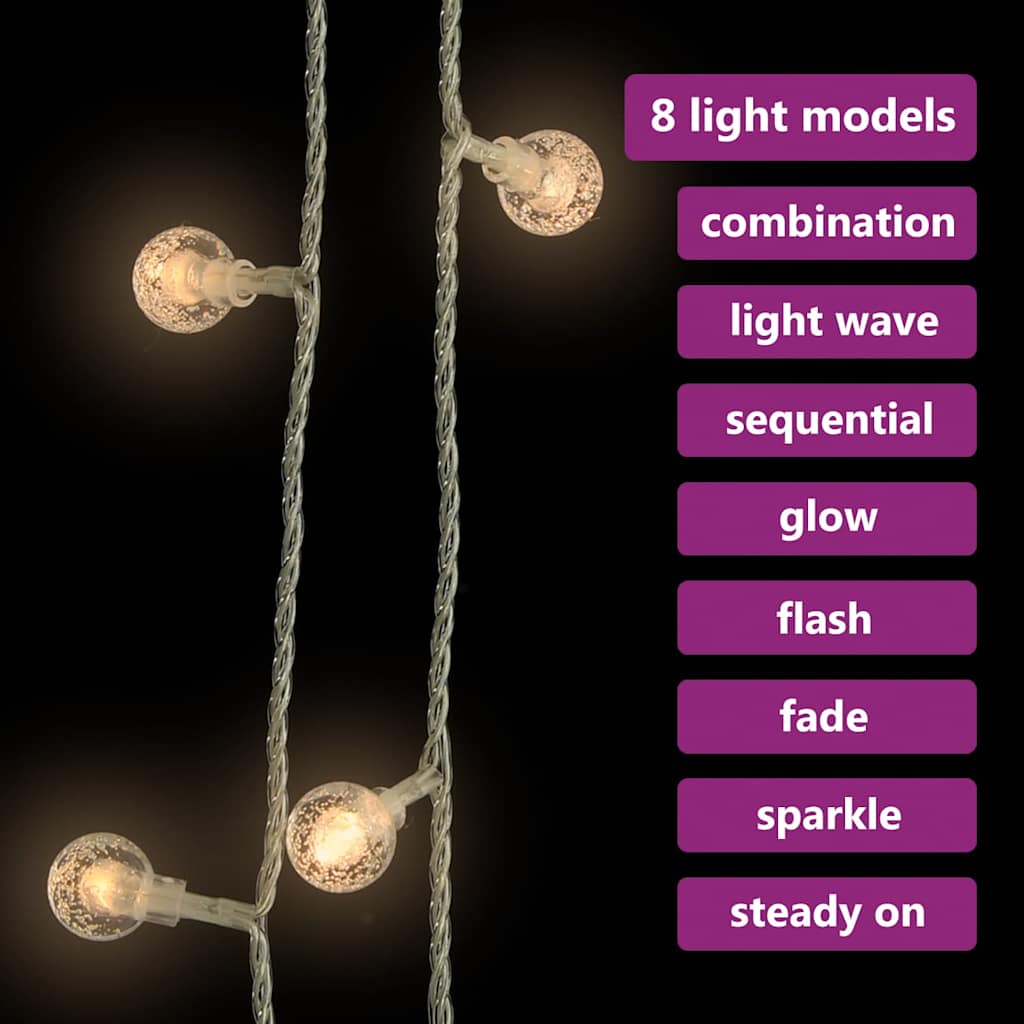 328810 vidaXL Globe Fairy String Lights 20m 200 LED Warm White 8 Function - 2000 cm