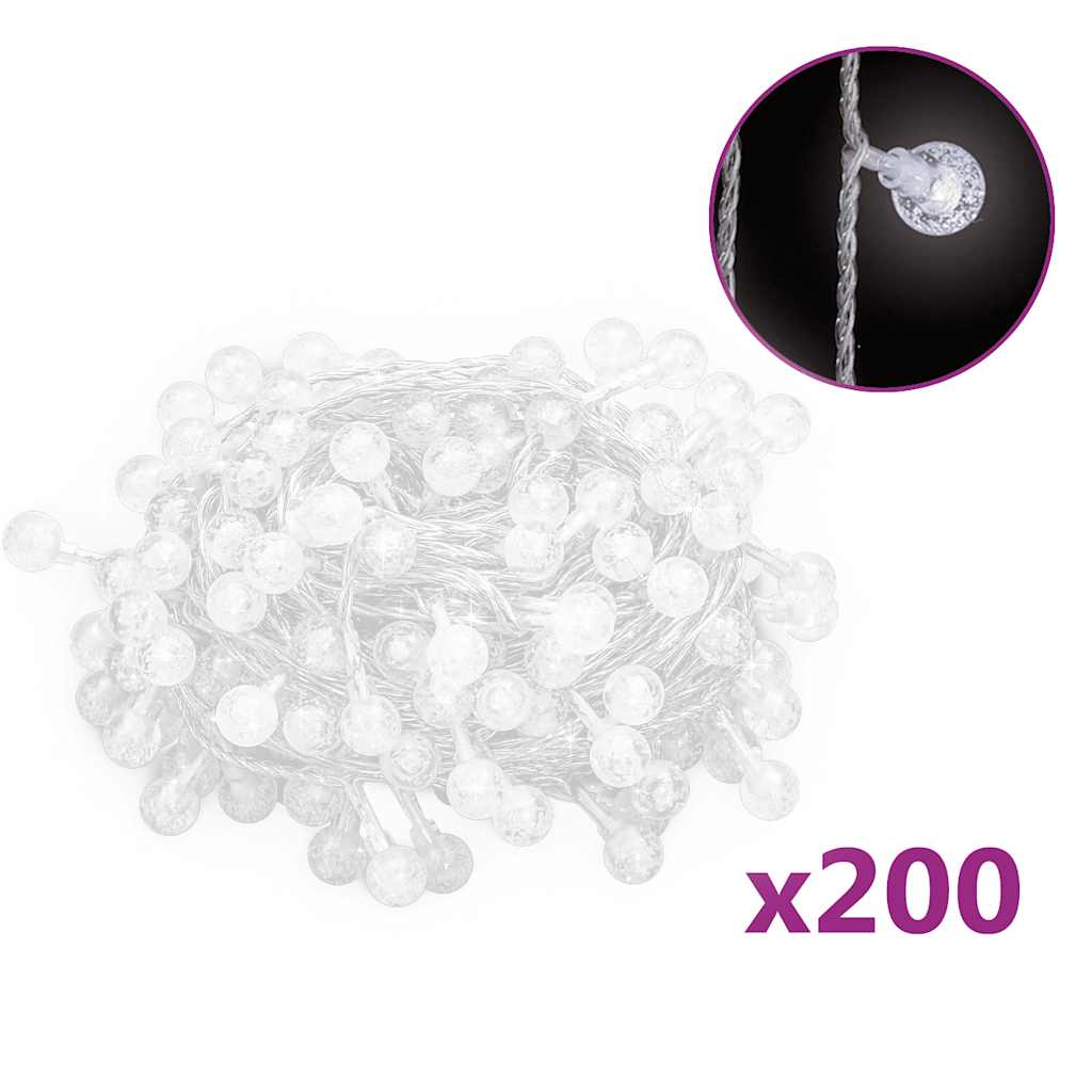 vidaXL Globe Fairy String Lights 20m 200 LED Cold White 8 Function - 20 m