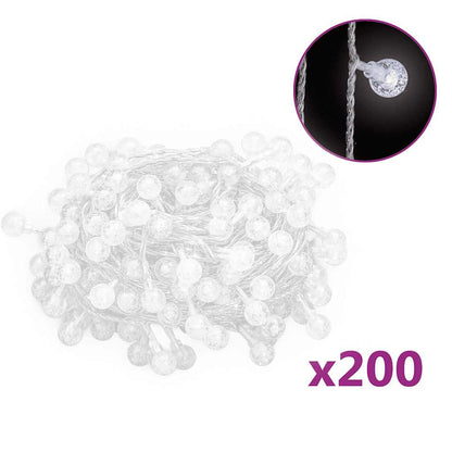 vidaXL Globe Fairy String Lights 20m 200 LED Cold White 8 Function - 20 m