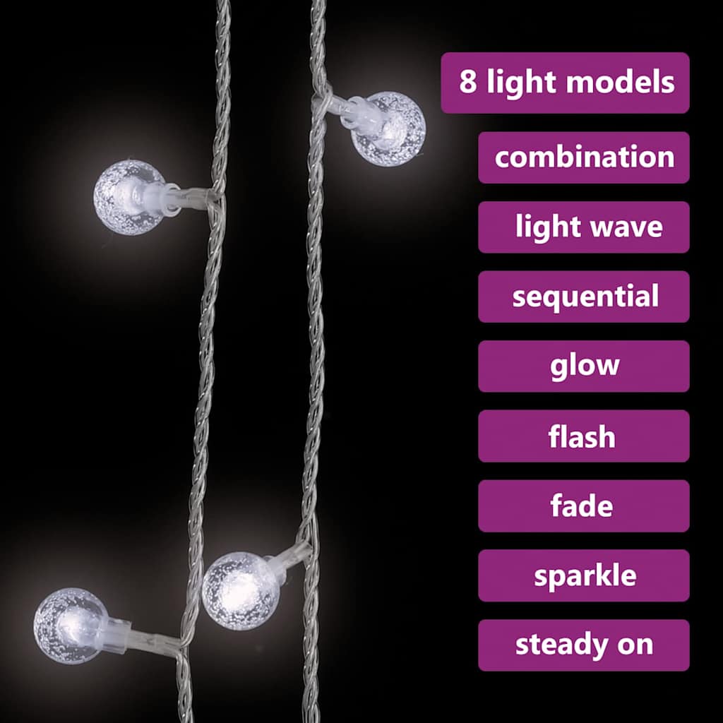 vidaXL Globe Fairy String Lights 20m 200 LED Cold White 8 Function - 20 m