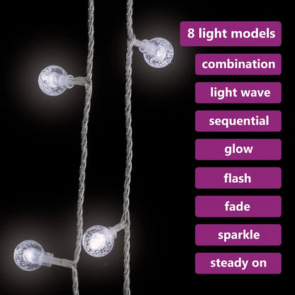 vidaXL Globe Fairy String Lights 20m 200 LED Cold White 8 Function - 20 m