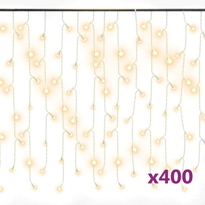 vidaXL LED Curtain Icicle Lights 10m 400 LED Warm White 8 Function