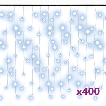 vidaXL LED Curtain Icicle Lights 10m 400 LED Cold White 8 Function