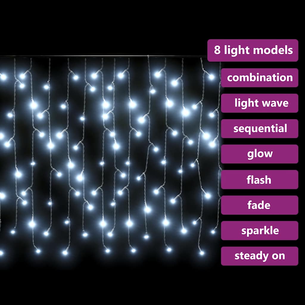 vidaXL LED Curtain Icicle Lights 10m 400 LED Cold White 8 Function