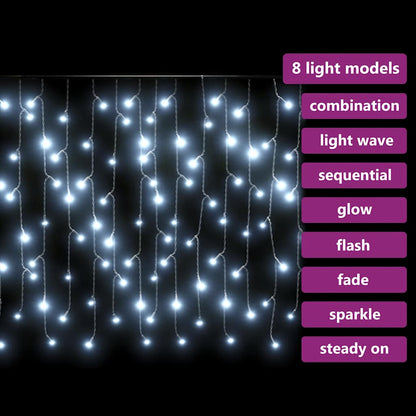 vidaXL LED Curtain Icicle Lights 10m 400 LED Cold White 8 Function