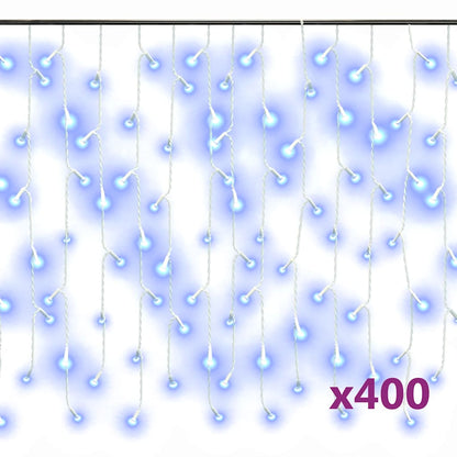 vidaXL LED Curtain Icicle Lights 10m 400 LED Blue 8 Function