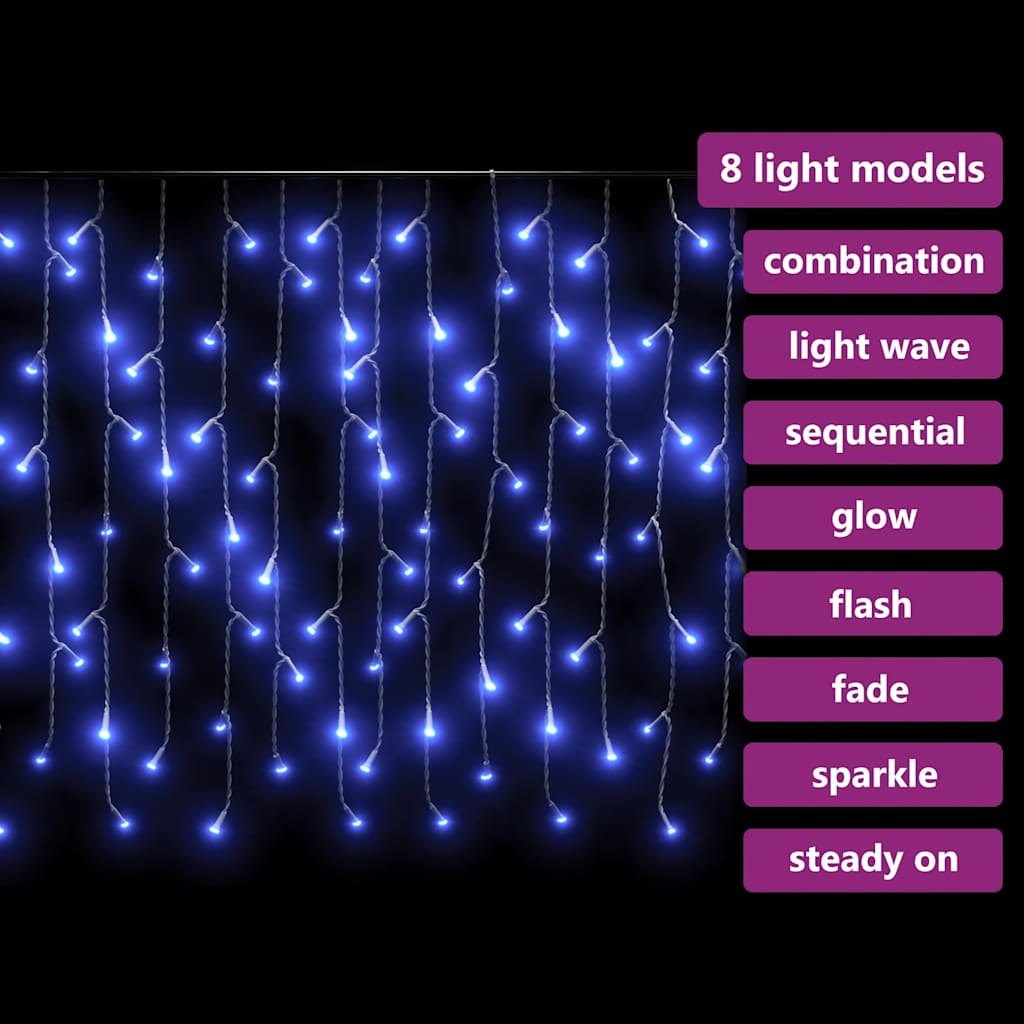vidaXL LED Curtain Icicle Lights 10m 400 LED Blue 8 Function